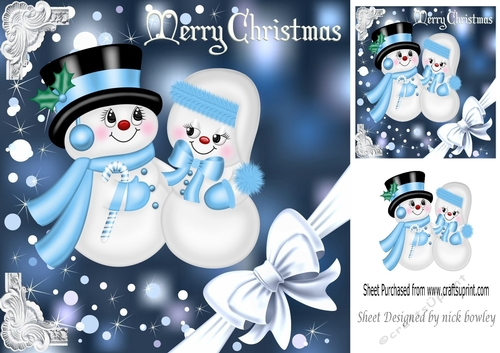 Mr And Mrs Snowman  in blue 8x8