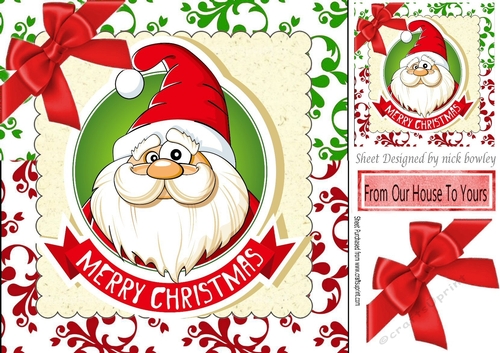Santa with christmas banner and bow 8x8  