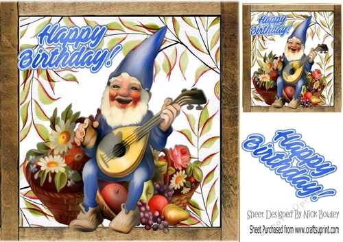 Musical Gnome with flowers 8x8 