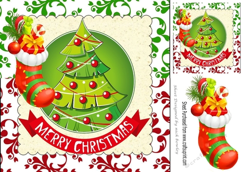 Lovely christmas tree with baubles and stocking 8x8