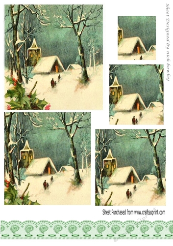 Lovely Christmas snow scene, pyramids with border