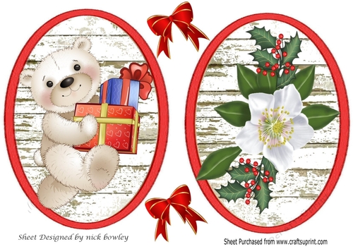 Two lovely toppers of  teddy with presents & winter white flowers