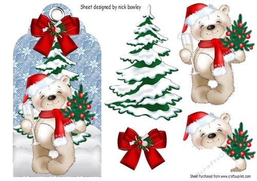 Wishing you a Happy Christmas teddy on a tag with xmas tree
