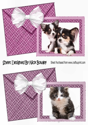 Two cute puppies and kitten  card fronts envelope effect A5