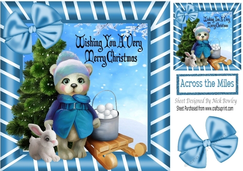 Cute teddy with christmas tree in the snow 8x8