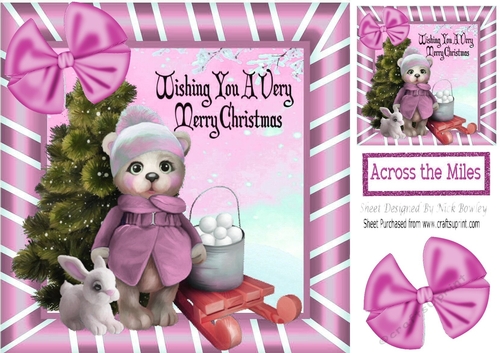 Cute teddy with christmas tree in the snow (pink) 8x8