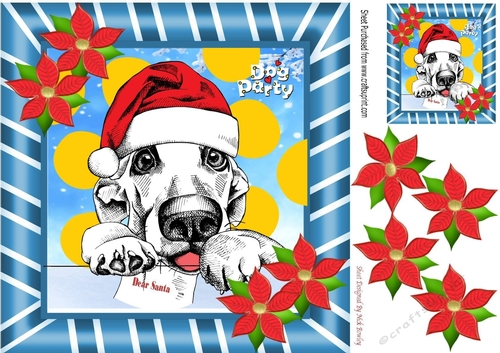 Dear Santa!! Dog in santa hat  partying 8x8