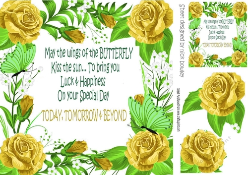 lovely frame adorned with gold roses and butterflies  8x8