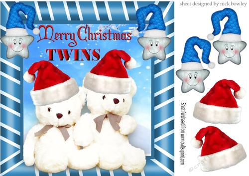Christmas bears for twins with blue stars (boys) 8x8