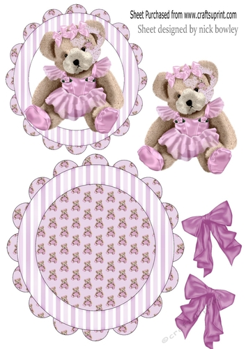 Pretty teddy in pink with bows rocker card