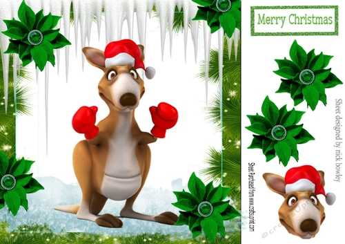 Kangaroo in red santa hat in festive frame 8x8