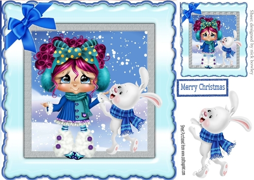 Cute little girl with bunny in the snow 8x8