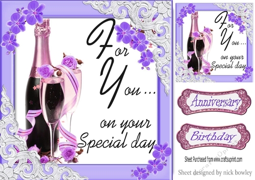 Birthday/Anniversary Champagne & purple flowers 8x8