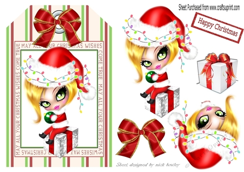 Lovely Christmas tag with bow and girl