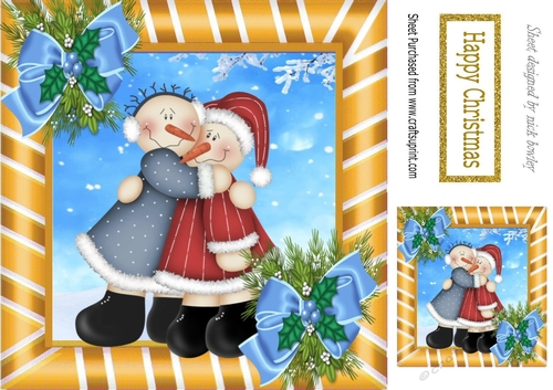 Lovely folklore Santa & wife cuddling 8x8