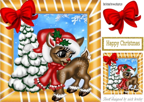 Cute reindeer all dressed up for winter 8x8