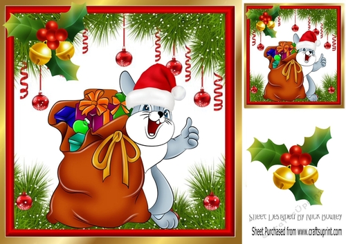 cute bunny in santa hat with christmas sack 8x8