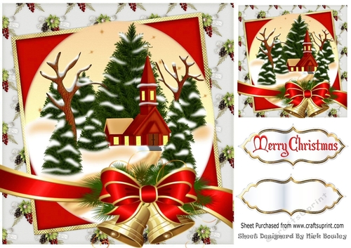 Lovely christmas snow scene with church stacked 8x8