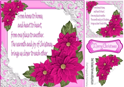 pretty cerise corner poinsettias, and ornate frame car front with verse 8x8