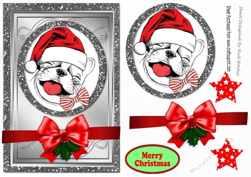 Happy dog in santa dog card front with topper A5