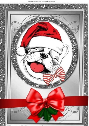 Happy dog in santa dog card front with topper A4