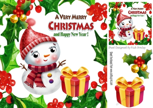 cute snowman with christmas present 8x8