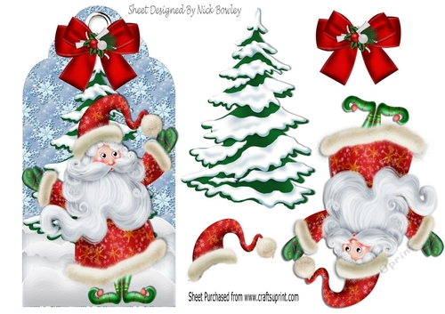 Lovely christmas tag with santa and tree with snow 