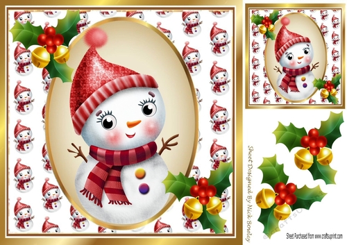 Lovely snowman with holly 8x8
