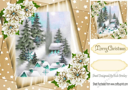 Lovely Winter Scene with stars and flowers (gold) 8x8