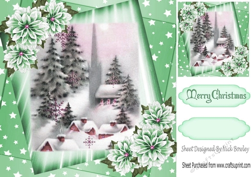 Lovely Winter Scene with stars and flowers (green) 8x8