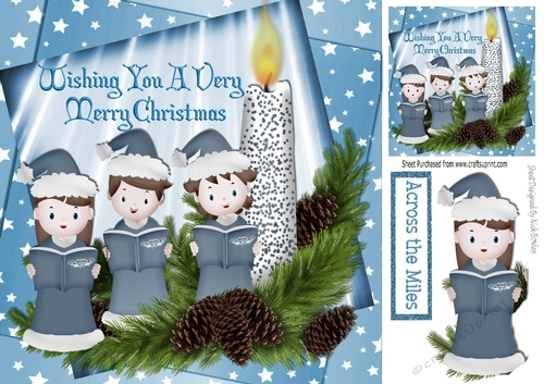 Lovely Carol singers with holly and cones 8x8