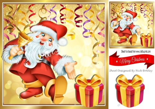 Lovely jolly santa with streamers and present 8x8