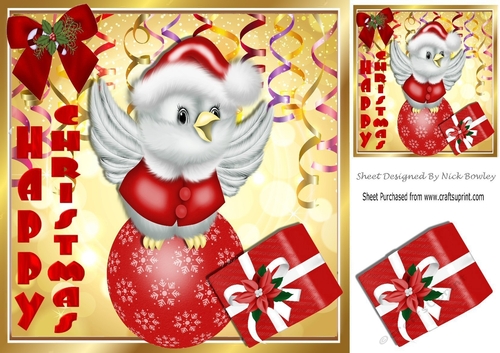 Little Bird in santa hat with bauble 8x8