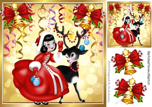 Lovely girl with reindeer and streamers 8x8