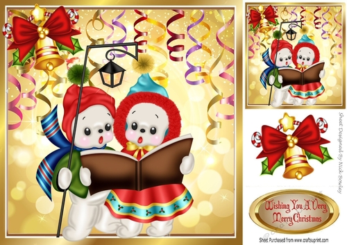 Snowmen singing carols and streamers 8x8