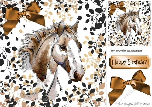 Lovely Sketch of a horse in leaf frame 8x8