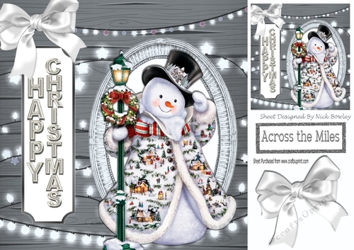 Lovely Snowman in warm coat and fairy lights 8x8