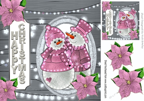Lovely Illuminated snowmen with fairy lights (pink) 8x8