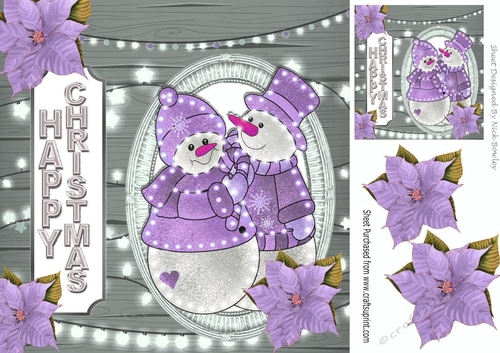 Lovely Illuminated snowmen with fairy lights (purple) 8x8