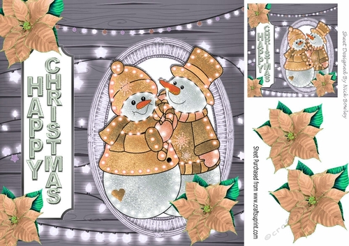 Lovely Illuminated snowmen with fairy lights (gold) 8x8