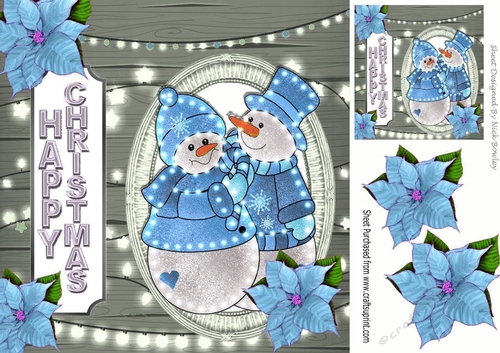 Lovely Illuminated snowmen with fairy lights (blue) 8x8