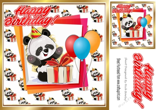 Cute little birthday panda with balloons 8x8