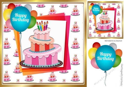 Lovely pink birthday cake with balloons 8x8