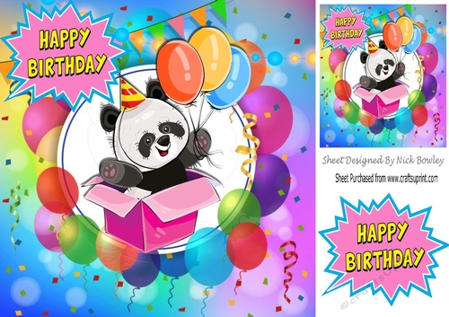 Cute panda in a surprise box with balloons 8x8 