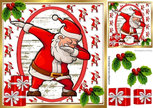Santa  doing the trendy dance dab with holly 8x8