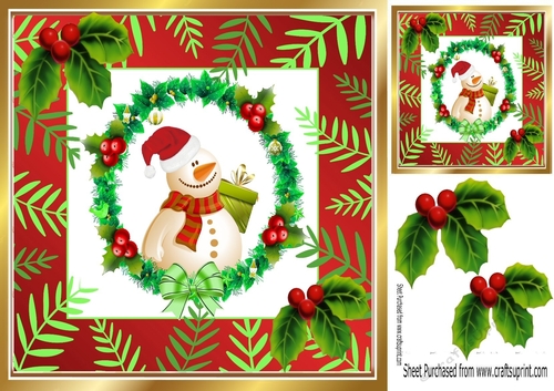 Lovely Snowman in christmas wreath in festive frame 8x8