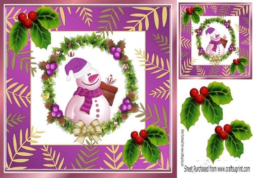 Lovely Snowman in christmas wreath in festive frame (purple) 8x8