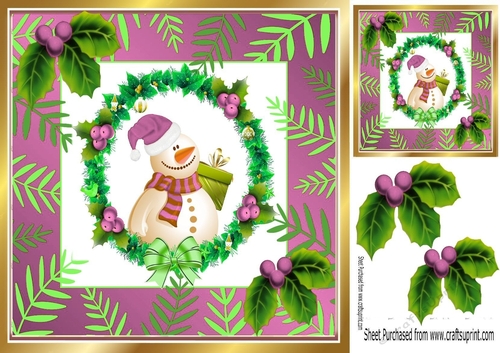 Lovely Snowman in christmas wreath in festive frame (pink) 8x8
