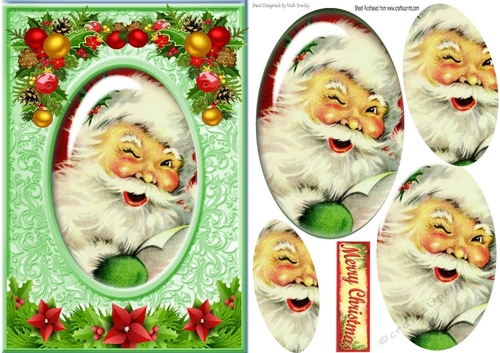 Lovely jolly santa in oval pyramids with  holly A5