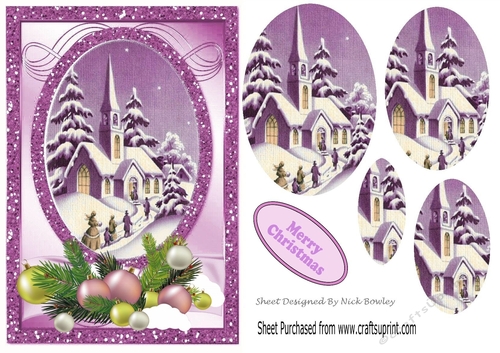 Going to the church on christmas in the snow oval pyramids A5 